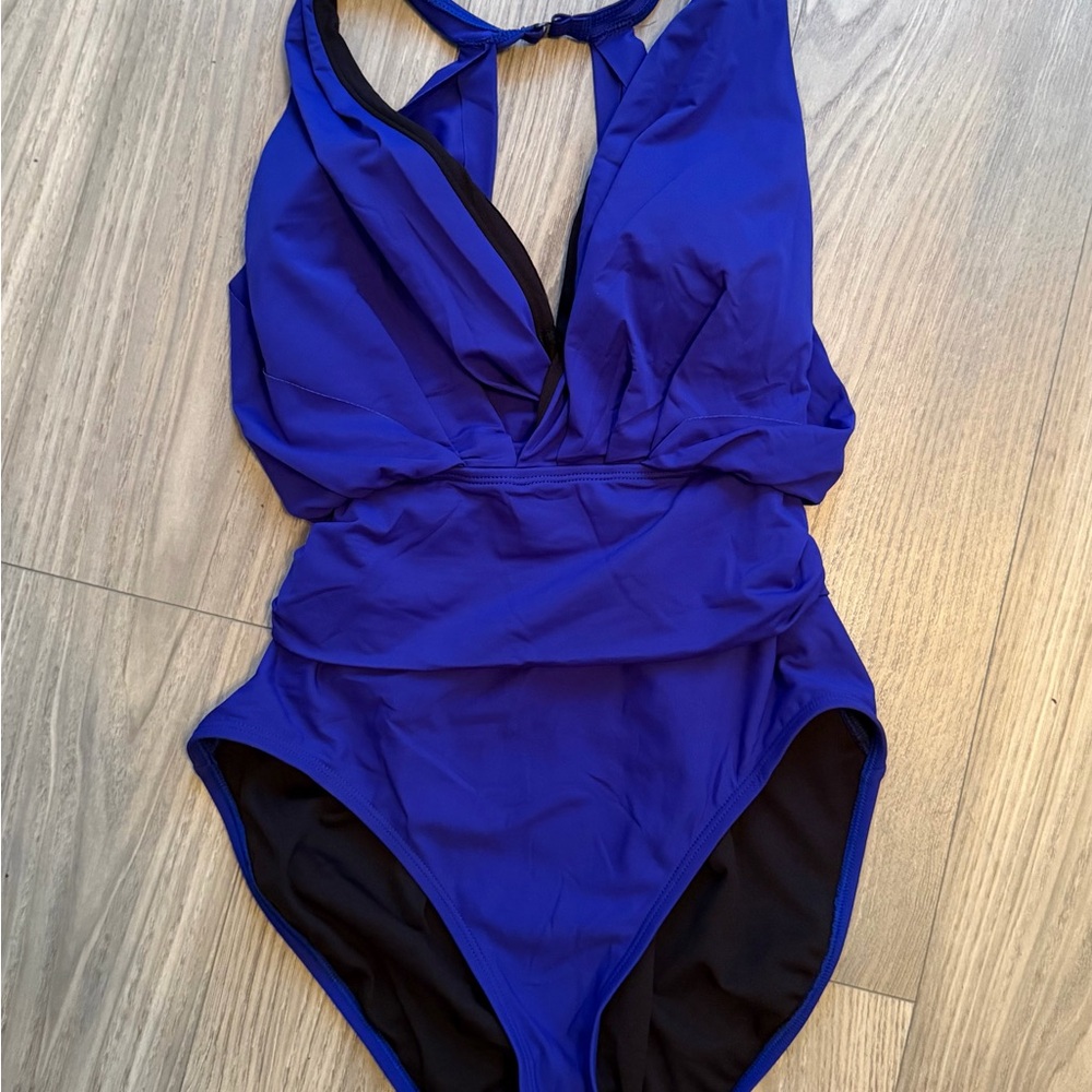 Aqua Green Swimsuit Blue One Piece | Plunge Neck | XL | Tummy Control